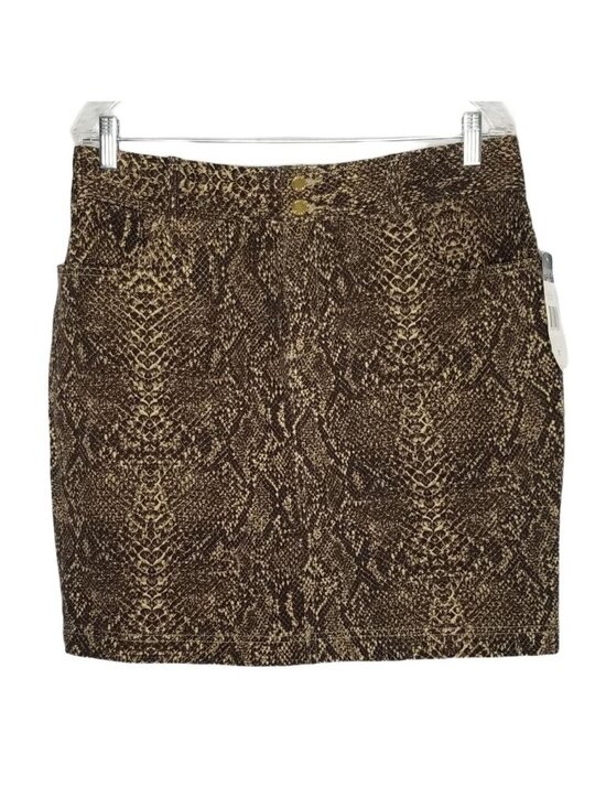 Chaps Dresses & Skirts - Chaps NWT Size 12 Skirt Knee Snake Reptile Print Stretch Denim Pockets Brown